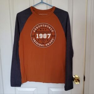 Aeropostale Men's Rust and Charcoal Long Sleeve Tee